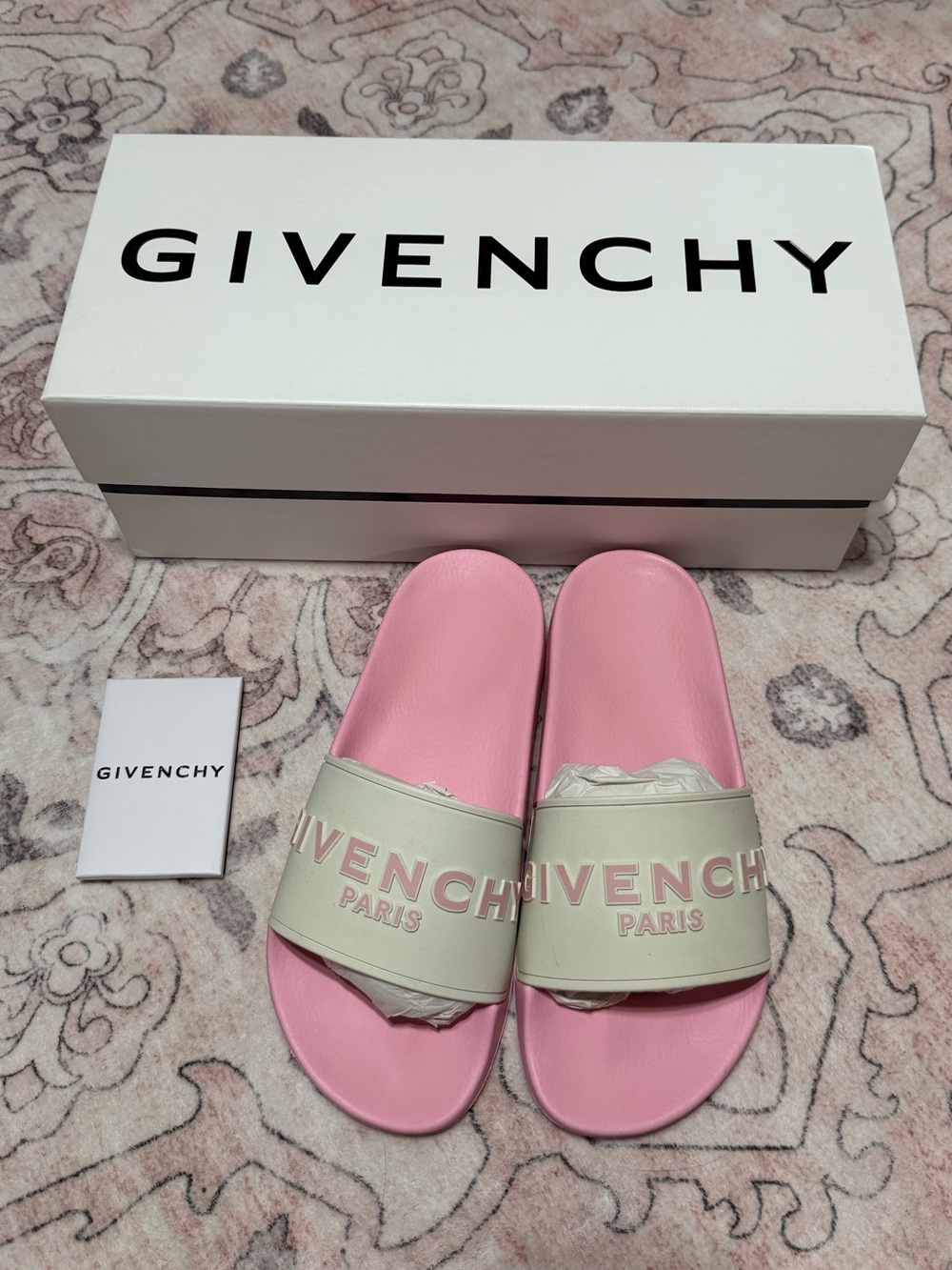 Givenchy Pink and Cream Logo Slide Sandals